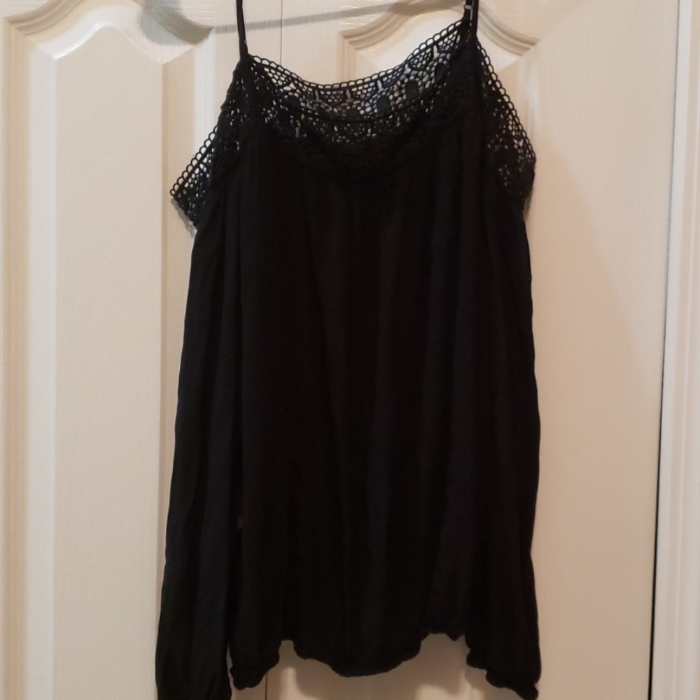 Black long sleeved off shoulder top